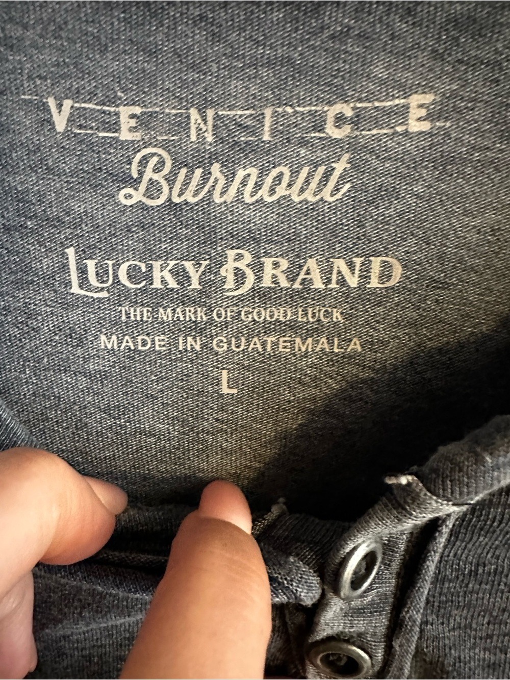 Lucky Brand Venice Burnout Henley Shirt Mens Large Charcoal Gray Blue Notch Neck - Picture 4 of 5
